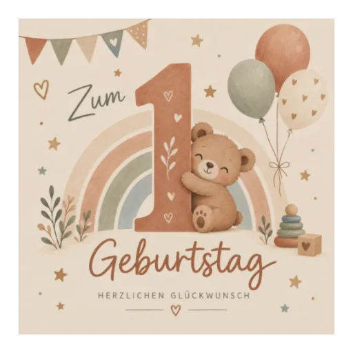 Zum 1. Geburtstag | Teddy und Regenbogen