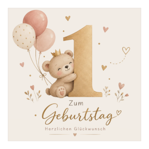 Zum 1. Geburtstag | Teddy mit Krone
