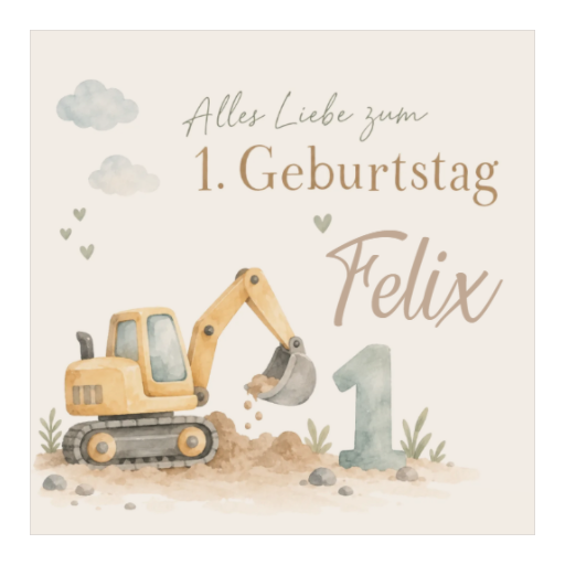 Alles Liebe zum 1. Geburtstag | Bagger